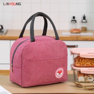 Linyoung Túi Ăn Trưa Cầm Tay Túi Bento Cách Nhiệt Nhà Bếp Túi Vải Oxford Chống Thấm Nước Logo Hình Cáo Hoạt Hình Và Màng Nhôm Cách Nhiệt Giữ Ấm Lạnh Tươi Cho Đồ Ăn Và Đồ Uống