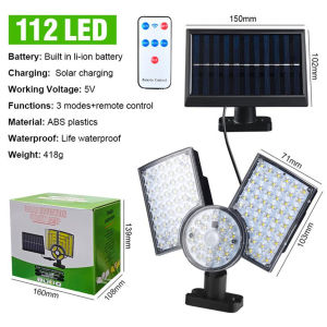 120COB Outdoor Solar Light Solar Street Light LED Solar Wall Lamp Outdoor Waterproof Solar Light Motion Sensor Lamp 3 Modes for Home Street Yard