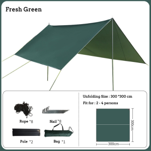 Flysheet camping waterproof set Camping sliver coated thicken shelter tent tarp 3x3 Sun protection Canopy Kain Lilit Tebal Pelindung Matahari & Hujan Set Kanopi