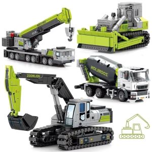 VERIDIAI Mini Bulldozer Engineering Building Blocks City Construction Model Bricks Excavator Truck Toy Student Educational Mixer Truck Model DIY Toys