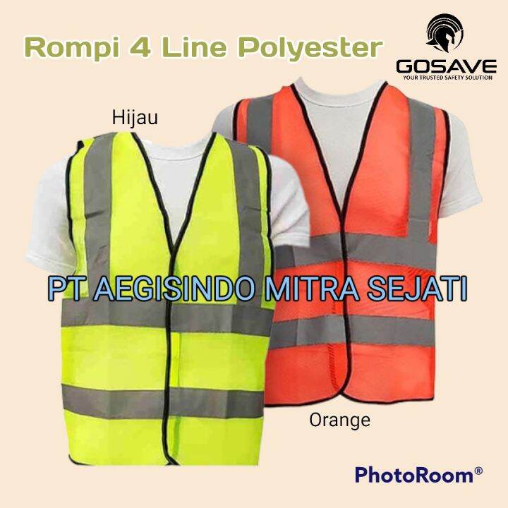 Rompi Safety Polyester HIJAU & ORANGE 4 Line. Safety Vest Proyek ...