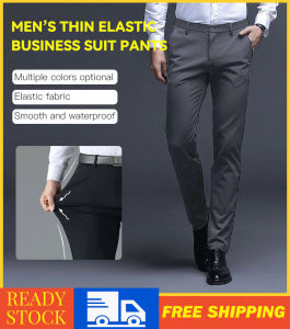 Mens casual pants summer thin elastic business loose straight mens suit pants thickened