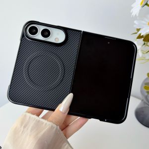 For iPhone Duo Fold Case Luxury Carbon Fiber Leather Protective Back Cover For Magsafe Wireless Charging Shell Funda