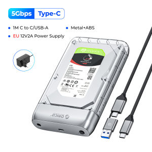 ORICO 3.5 Inch External Hard Drive Transparent Type-C Hard Drive Enclosure Metal HDD Case Support Auto Sleep