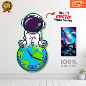 COD Grosir jam dinding Beli 1 GRATIS 1 hiasan dinding/jam dinding anak Tema Astronot/jam dinding anak karakter/jam dinding anak aesthetic