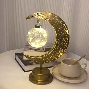 Ramadan Lanterns Gold Iron Moon Lamp Ball Lamp Muslim Holiday Decorative Lamp Bedroom Lamp Atmosphere Modeling Lamp