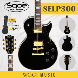SQOE SELP300-BK LP Custom Style Electric Guitar w/Bag - Black (SELP300)