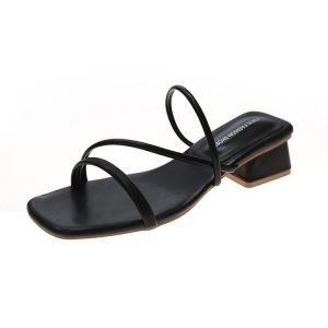 [Free Shipping] 2026 Summer New Style Chunky Heel Slippers For Outdoor Wear Square-Toed Open-Toe Slide Sandals Fashionable Mid-Heel WomenS Shoes