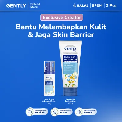 [EXCLUSIVE CREATOR] GENTLY Baby Face Cream Glow Barrier & Hydra Soft Body Lotion - Cream Dengan 5x Ceramide dan 8x Hyaluronan + Body Lotion Moisturizer Bayi dan Anak - 5x Essential Ceramide + 13x Korean Hyaluronan - Lotion Anak Untuk Kuli
