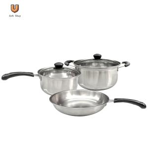 3-Piece Cooking Pot Set Stainless Steel Cookware Set with Glass Lids and Stay Cool Handle for All Types of Cookers [Ueb Shop]