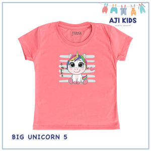 AJI Kids Girls Cute Pastel Colored Graphic Tee with “#6 Big Unicorn 5" Print