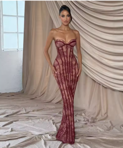 Elegant Chic Gauze Fishbone Party Gown Off-shoulder Strapless Maxi Dress Women Lace Shaping Waist Vestidos 2026 Evening Dresses2026