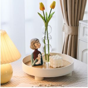 Vanity Counter Tray Round Wooden Holder Shelf Tray Candle Lotion Bottle Cosmetic Tray