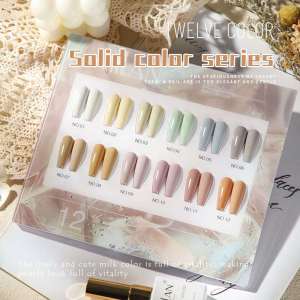 MiLan 12 Colors Popular Milky Nude Fashion NaiL GeL Polish UV Soak 15mL Bottle Long Lasting Glossy And Pigmented For Nail And Beauty SaLon Free Color Chart Board