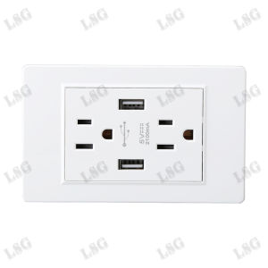 LSG Type 118mm 2 gang outlet socket for wall dual 3 pin US Standard Socket With Dual USB Panel 2.1A Dual USB Charger Port PC flame retardant AC 110-220V 15A Household Safety