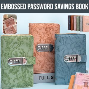[Can Hold 100 Sheets] Embossed Password Savings Book Budget Money Organizer Large Capacity Password Lock Money Book 100days Money Savings Challenge