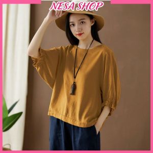 Áo sơ mi nữ kiểu tay lỡ form rộng Áo cánh dơi NeSa Shop chất liệu Đũi tơ thấm mồ hôi áo kiểu phong cách Hàn Quốc AKH.45