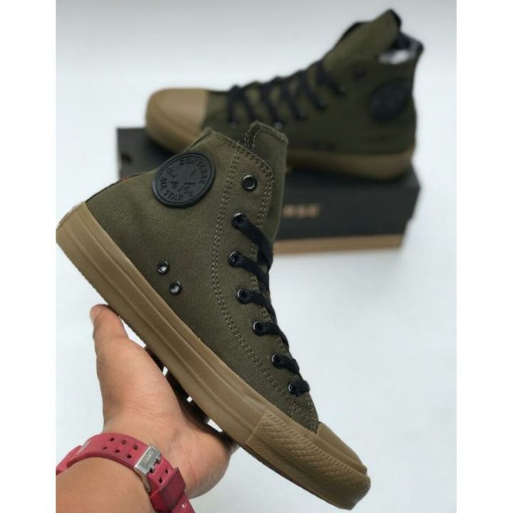 Converse CT Chuck Taylor Army Green Sole Black Leather Canvas Sneakers Men s Size 38 43 New Casual Lazada PH