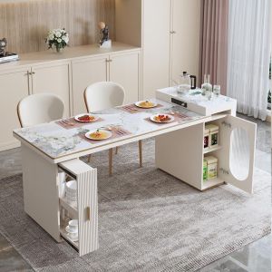 Slate Countertop Island Table Extendable Dining Table And Chair Set With Storage Cabinet Rectangular Table High-End Table Integrated