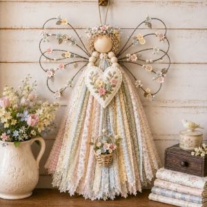FOUNDTWO Precut Fabrics Angel Fabric Hanging DIY Craft Kit Buttons Layered Wings Fabric Angel Hanging Exquisite with Guidance Fabric Angel Craft Kit Christmas