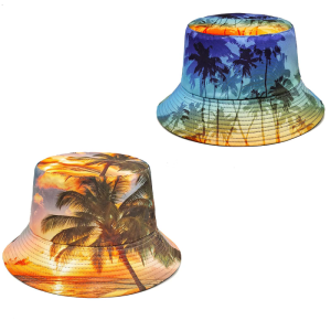 Topi Bucket ลายต้นไม้ใส่สบายสำหรับวันหยุดชายหาดหมวกชาวประมงลายพิมพ์ดิจิทัลระบายอากาศได้ดีป้องกันแสงแดด