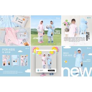 Jas Hujan Anak Neko / Raincoat Set Anak Celana + Jaket Premium / Mantel Hujan Anak Plevia