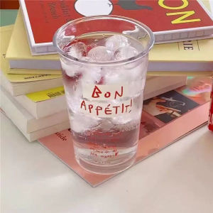 แก้วน้ำ แก้วคู่ สำหรับใส่เครื่องดื่ม น้ำผลไม้ ชา กาแฟ ถ้วยนมพิมพ์ลายอักษร ขนาด 320ML ภาษาฝรั่งเศส สไตล์มินิมอล เกาหลี แก้วคาเฟ่ แก้วมินิมอล แก้วทรงเตี้ย แก้วใส่ชา แก้วกาแฟ
