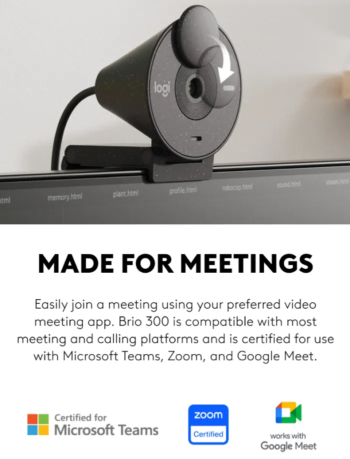 Logitech Brio 300 Full HD Webcam with Privacy Shutter, Noise