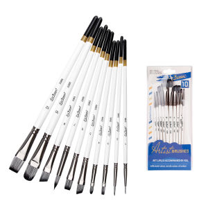 10Pcs Paint Brushes Set Flat Round Pointed Tip Paintbrushes Nylon Hair Paint Brushes for Acrylic Oil Watercolor Face Nail Art Miniature Detailing & Rock Painting Drawing