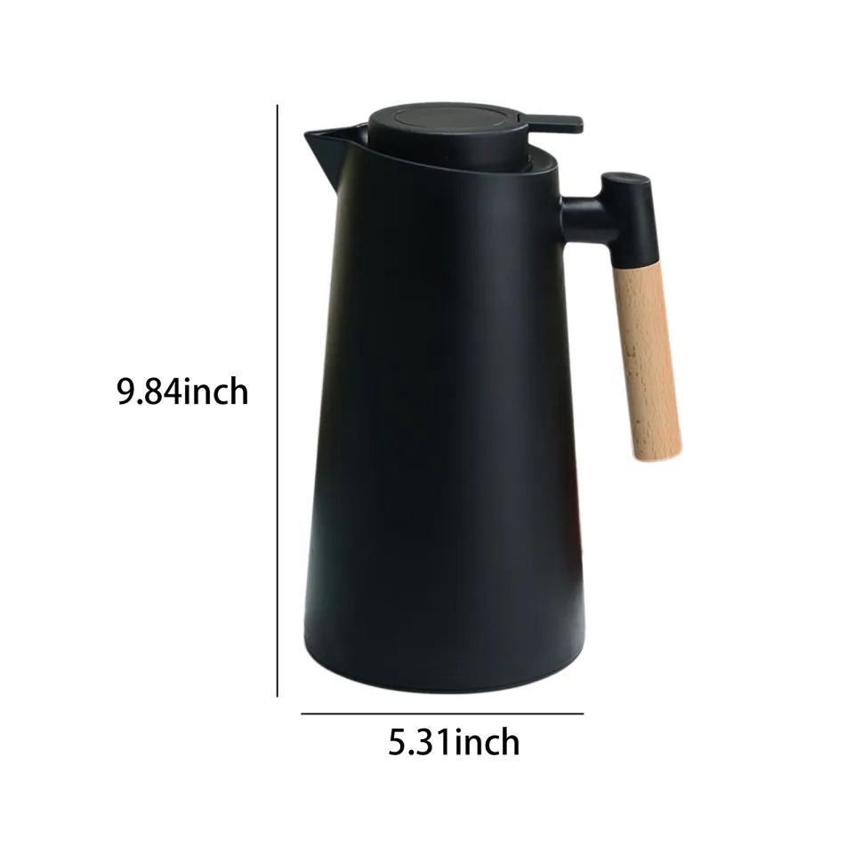 1L Thermal Coffee Carafe Double Walled Vacuum Coffee Pot Thermal Carafe  Thermos Pot With Wood Handle Water Kettle Insulated Flask Tea Carafe  Keeping