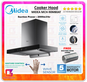 【FREE DUCTING HOSE】Midea Cooker Hood 2000m³/hr MCH-90M80AT Auto-Steam Wash Cleaning Technology + MIDEA Built In Hob MGH-76Q60B / MGH-8216SS / MGH-4360GL