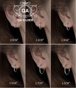 Khuyên tai bạc 925 tròn dày khớp mở bông nam nữ chốt lẫy S925 HOOP QA SILVER Earrings EA190703