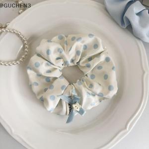 GUCHEN3🦋 Thanh Lịch Màu Xanh Polka Dot Lớn Scrunchie Tóc Ban Nhạc Cho Phụ Nữ Cô Gái Tóc Gắn Ban Nhạc Đầu Dây Tóc Đuôi Ngựa Phụ Kiện Tóc