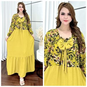 Gamis Lebaran Model Fuji Jumbo Ld120 Pb140 Bahan Rayon Adem Motif Bunga Viral Kekinian Kombinasi Crinkle Airflow