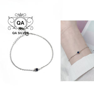 Vòng tay bạc 925 mặt đá xanh nước mắt đại dương lắc nữ S925 BLUE QA SILVER Bracelet BR190101
