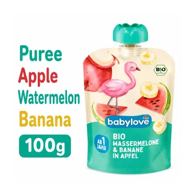 BabyLove Organic Pouch Puree Apple Watermelon Banana for Age 1+ Vegan 100g