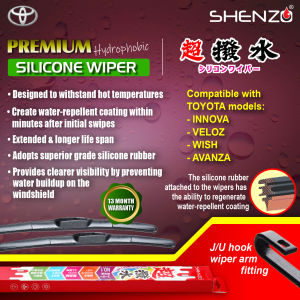 Shenzo Japan Premium Silicone Front Wiper Blades for Toyota Avanza Innova Veloz Wish/High Performance & Lasting Windshield Wipers