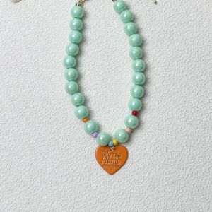 BEIERWA Cute Candy Bead Pet Necklace with Heart Pendant for Cats and Dogs Sweet Princess Style