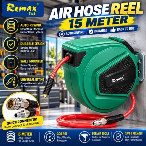 REMAX 15M AIR HOSE REEL AUTO RETRACTABLE PNEUMATIC WALL HOSE REEL AUTOMOTIVE HOSE 3/8"