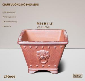 Chậu Tàu Mini CPD993 - Kích thước 16x16x11.5 lọt lòng: 13x13x9 chậu vuông đinh vát mặt bợm men rỉ sắt gốm tàu cao cấp chậu bonsai để bàn