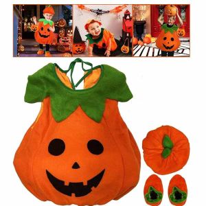 Kids Halloween Pumpkin Cosplay Outfits Baby Romper with Hat Shoes Toddler Pumpkin One-Piece Boy Girl Party Costume 80cm-150cm