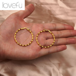 18K Saudi Gold Pawnable French Irregular Wave Retro Circle Earrings for Women