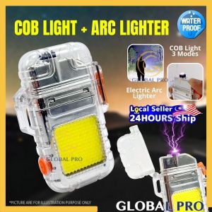 MINI COB Torchlight + Electronic Lighter USB Rechargeable Lighter Electronic 充电电 Lampu Suluh Terang Kalis Air Camp
