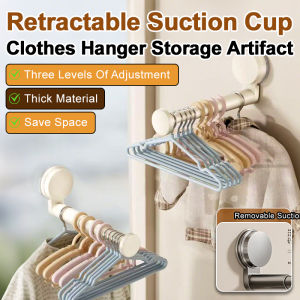 Threespeed Adjustable Telescopic Hangers Clothes Rack Organizer Nonslip Durable Reusable Concealed Retractable Hanger Suction Cup Coat Rack Organizer Family Nonslip Groove