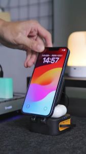 3 in 1 Foldable Wireless Charging Station Fast Charger Stand with Retractable Cable for iWatch iPhone 16/15/14 Series AirPods