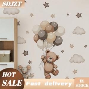 SDJZT Gấu tường đề can có thể tháo rời trang trí nội thất với bóng bay Sao & đám mây cho trẻ em phòng ngủ bé Vườn Ươm