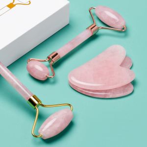 Pijat Wajah Anda dengan Lebih Alami: Alat Pijat 2in1 Face Roller & Guasha/ Rose Quartz Jade Roller & Guasha untuk Meningkatkan Vitalitas Kulit