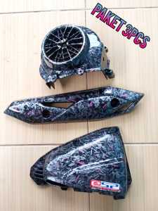 PAKETAN BEAT CARBON FORGET WTP ESP FI 3PCS  TUTUP FILTERTAMENG KENALPOT DAN TUTUP KIPAS BEAT 2016 - 2019 // BEAT STREET