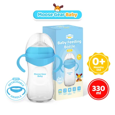Moose Gear Baby Bottle Blue with Handle 330ml Anti Colic Feeding Bottle for Baby Infants Premium