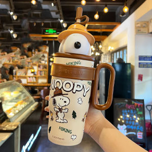 Snoopy straw insulated cup a stylish and large-capacity water bottle for women featuring a new design and a tea infuser